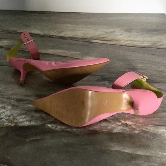 Bronx Pointy Toe Elasticized Kitten Heel Pumps Ankle Strap Pink - Picture 14 of 16